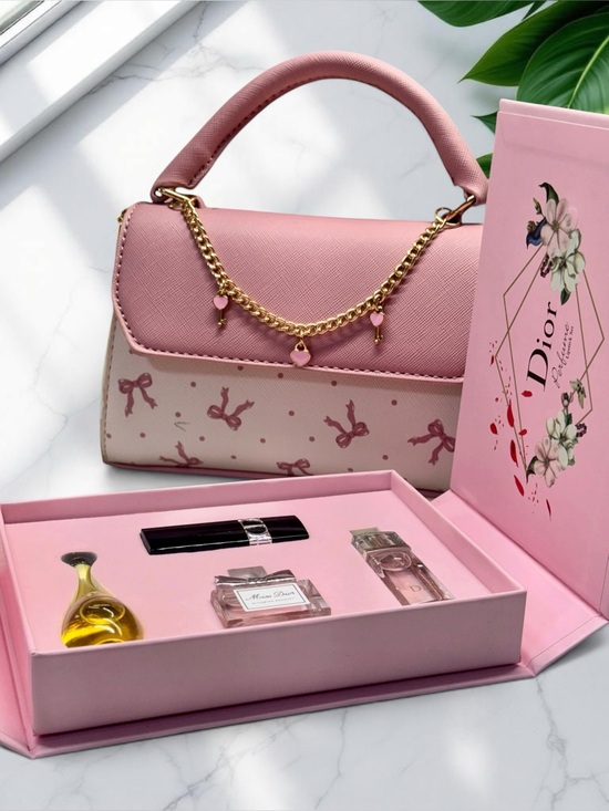 Accessories - Pink Purse + Mini Perfumes + Lipstick | Perfect Gift & Travel Set